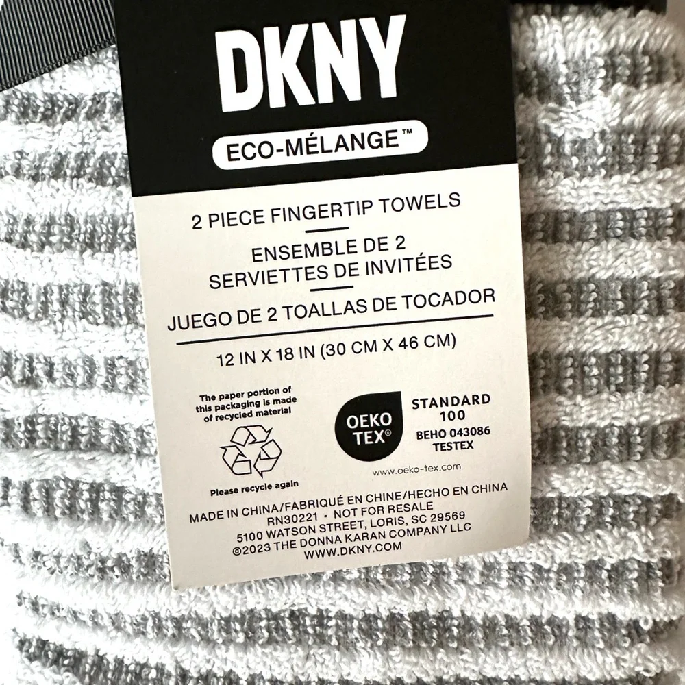 DKNY Eco-Melange 7 pc Towels Set Gray & White Stripes SUSTAINABLY MADE